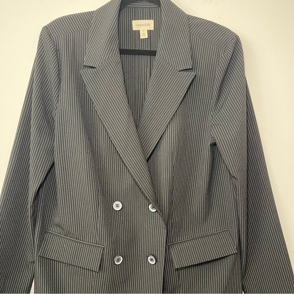 Open Edit Women’s Black White Pinstripe Double-Breasted Blazer Jacket Size M - Picture 3 of 10